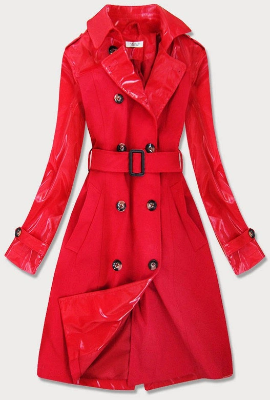 CIENKI PŁASZCZ Z ŁĄCZONYCH MATERIAŁÓW CZERWONY (YR2027)