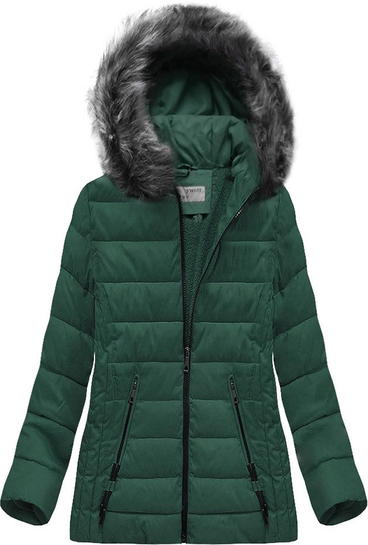 PIKOWANA KURTKA Z KAPTUREM BUTELKOWA ZIELEŃ (R9505)