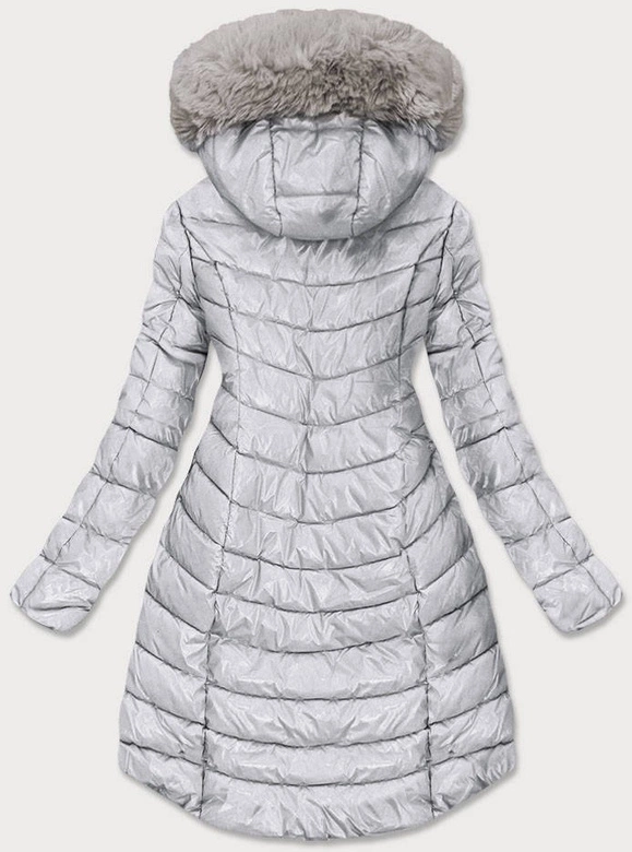 ASYMETRYCZNA DAMSKA KURTKA ZIMOWA SREBRNA (F7052)