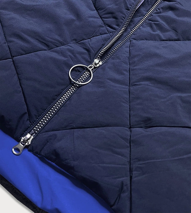 Dłuższa kurtka zimowa damska z wysoką stójką granatowa (j9-067)