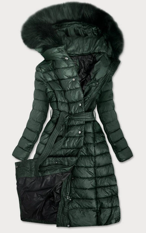 DŁUGA PIKOWANA KURTKA CIEMNOZIELONA (7761)