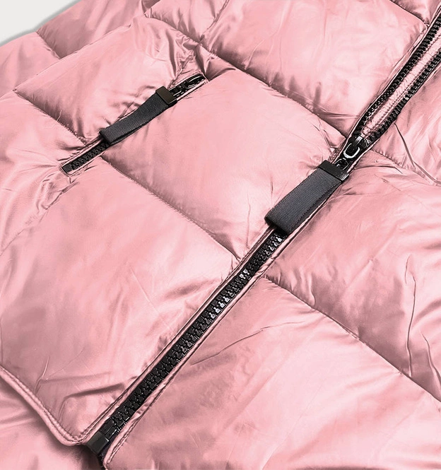 Asymetryczna kurtka damska zimowa różowa (8953-r)