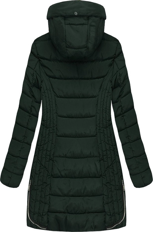 PIKOWANA DAMSKA KURTKA ZIMOWA Z KAPTUREM BUTELKOWA ZIELEŃ (B2632-30)