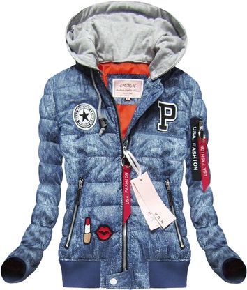 KURTKA BOMBER Z KAPTUREM NIEBIESKA (XW559X)