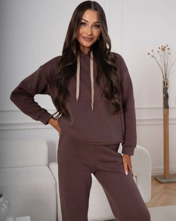 Bawełniany gruby dres damski czekoladowy (82143)