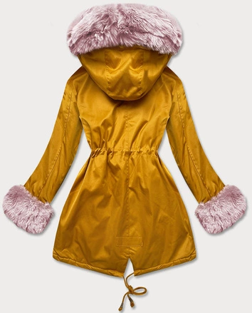 DAMSKA KURTKA PARKA NA FUTERKU MUSZTARDOWA (WM888)