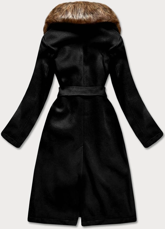 Damski płaszcz z futerkiem czarny (saskia)