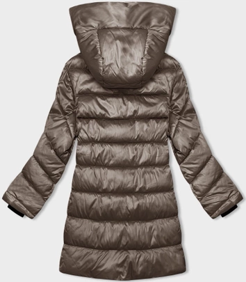 Zimowa kurtka damska z asymetrycznym zamkiem ciemny beż (B8167-12)