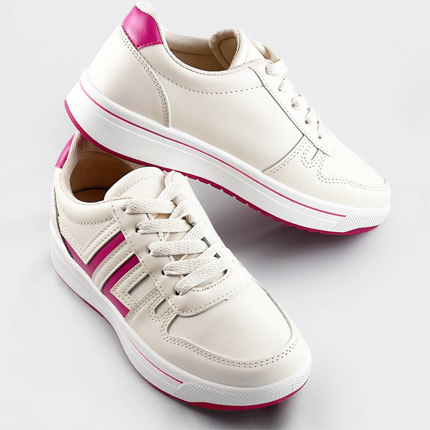 Sportowe buty damskie ecru-róż (ad-587)