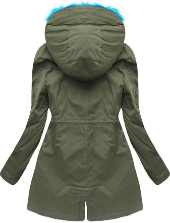 BAWEŁNIANA PARKA Z PODPINKĄ KHAKI-NIEBIESKA (7596)