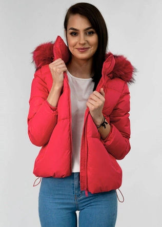 Zimowa krótka pikowana kurtka damska czerwona (7694)
