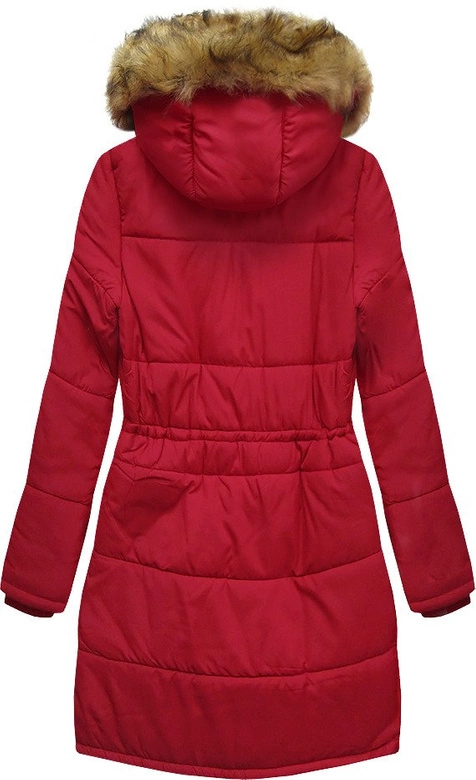PIKOWANA DAMSKA KURTKA ZIMOWA Z KAPTUREM CZERWONA (B2627)