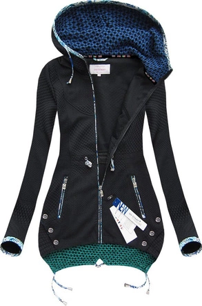 DŁUGA BLUZA Z KAPTUREM CZARNO-ZIELONA (LX100M)