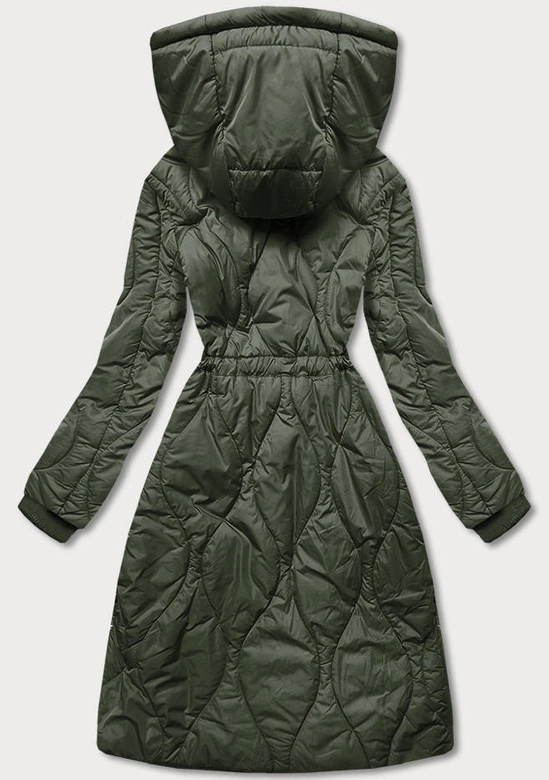 Zimowa kurtka damska do kolan oliwkowa (m-21601)