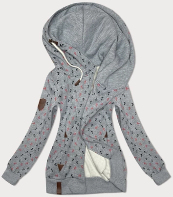 Gruba bluza w kotwice ze skośnym zamkiem szara (2308)