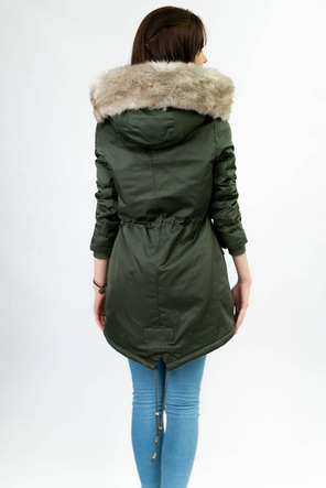 Damska parka zimowa na futerku army (b508)