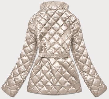 Pikowana kurtka damska z paskiem beżowa (bh2208)