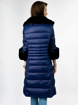 DŁUŻSZA DAMSKA PIKOWANA KURTKA ZIMOWA GRANATOWA (J19-017)