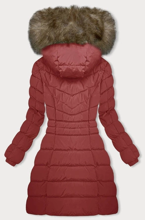 Puchowa zimowa kurtka damska ciemnoczerwona (LHD-23032)