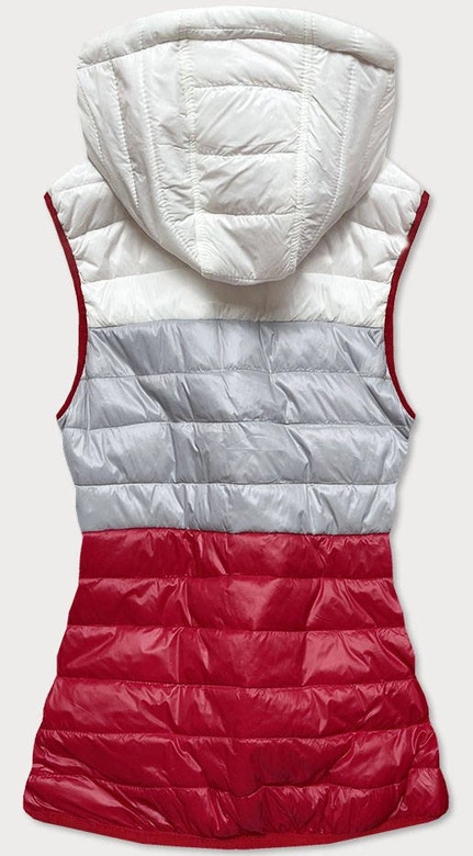 Kamizelka damska z kapturem biały-szary-czerwony (6304)