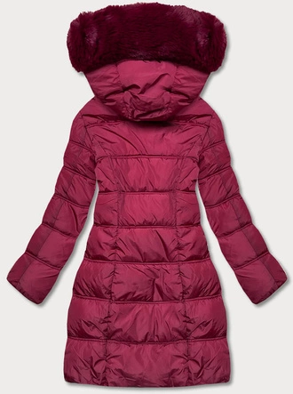 Puchowa zimowa kurtka damska bordowa (2M-051)