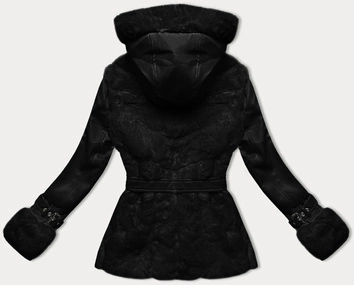 Futrzana kurtka damska z elementami z ekoskóry J Style czarna (11Z8173)