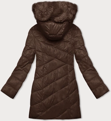 Zimowa kurtka damska z kapturem camel (H-898-89)