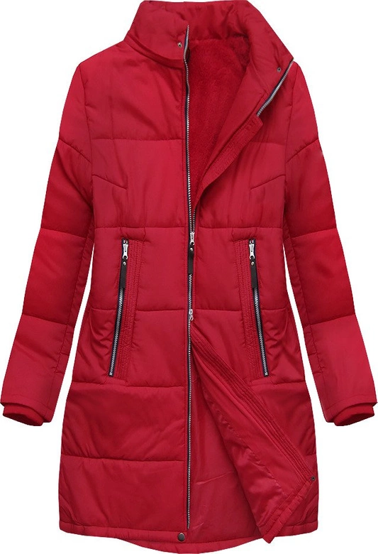 PIKOWANA DAMSKA KURTKA ZIMOWA Z KAPTUREM CZERWONA (B2627)