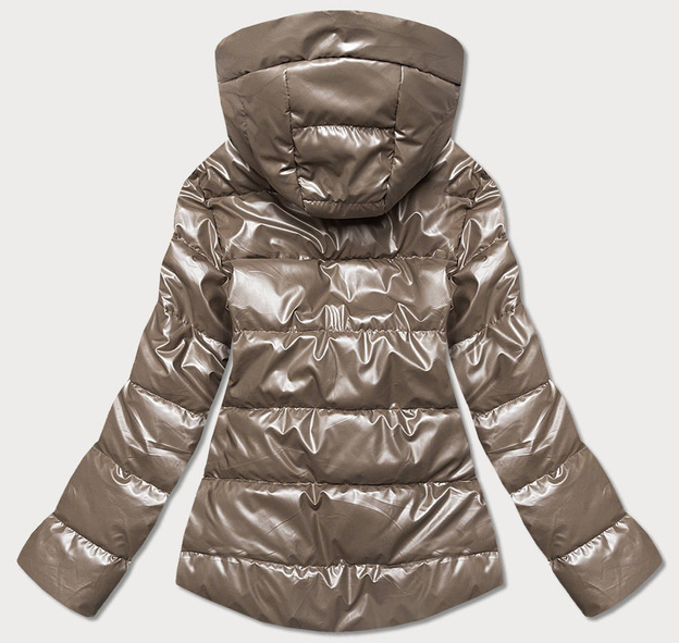 Metaliczna kurtka damska z kapturem cappuccino (b8008-12)