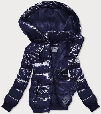 BŁYSZCZĄCA KURTKA ZIMOWA ZE ŚCIĄGACZAMI GRANATOWA (B9779-3)