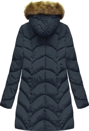 PIKOWANA ZIMOWA DAMSKA KURTKA Z KAPTUREM GRANATOWA (X1801X)
