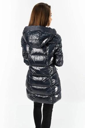 Błyszcząca zimowa kurtka damska grafitowo-żółta (b9545-7007)