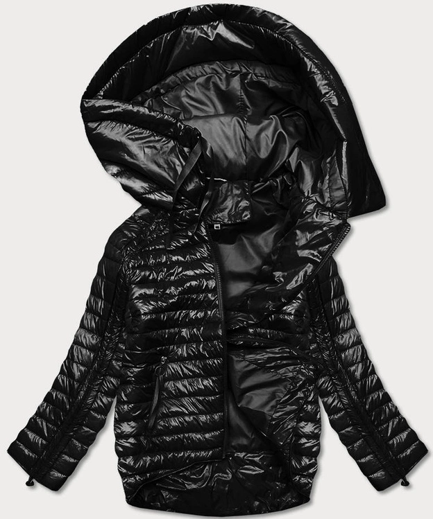 Asymetryczna kurtka damska z kapturem czarna (pc-6106-1)