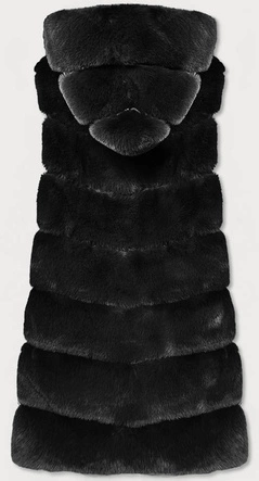 KAMIZELKA FUTRO Z KAPTUREM CZARNA (31120)