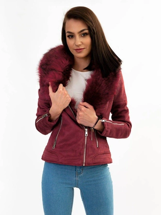 Zamszowa ramoneska damska z futerkiem bordowa (6502)