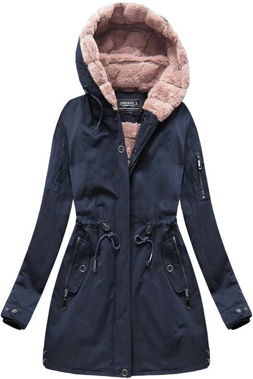 PARKA DAMSKA ZIMOWA Z FUTREM GRANATOWA (XW807X)