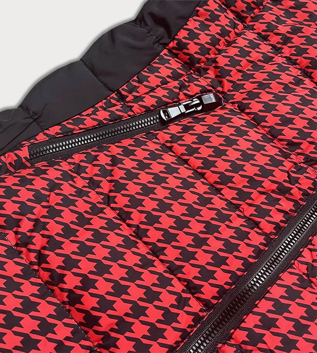 Kurtka damska we wzorki czarno-czerwona (w716-1)