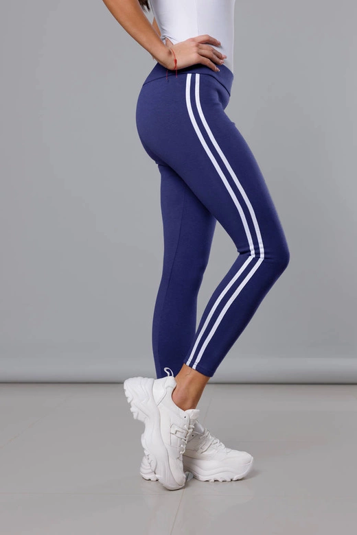 Bawełniane legginsy damskie z lampasami granatowe (yw06038)