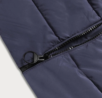 Zimowa kurtka damska z kapturem granatowa (2M-21003)