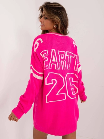 Damski sweter oversize neonowy róż (0558)