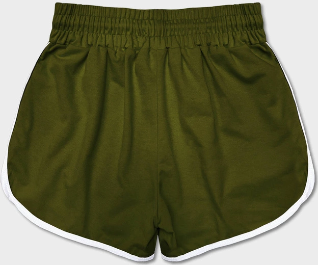 Damskie szorty z kontrastową lamówką khaki (8K208-29)