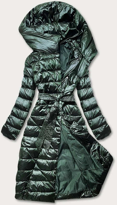 KURTKA DAMSKA Z WIĄZANYM PASKIEM ZIELONA (AG1-J9069B)