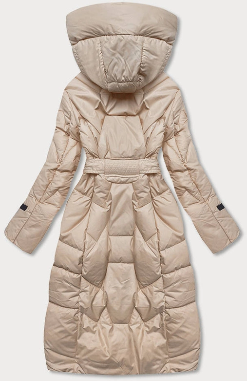Puchowa kurtka ze stójką i kapturem beżowa (ag2-j82)