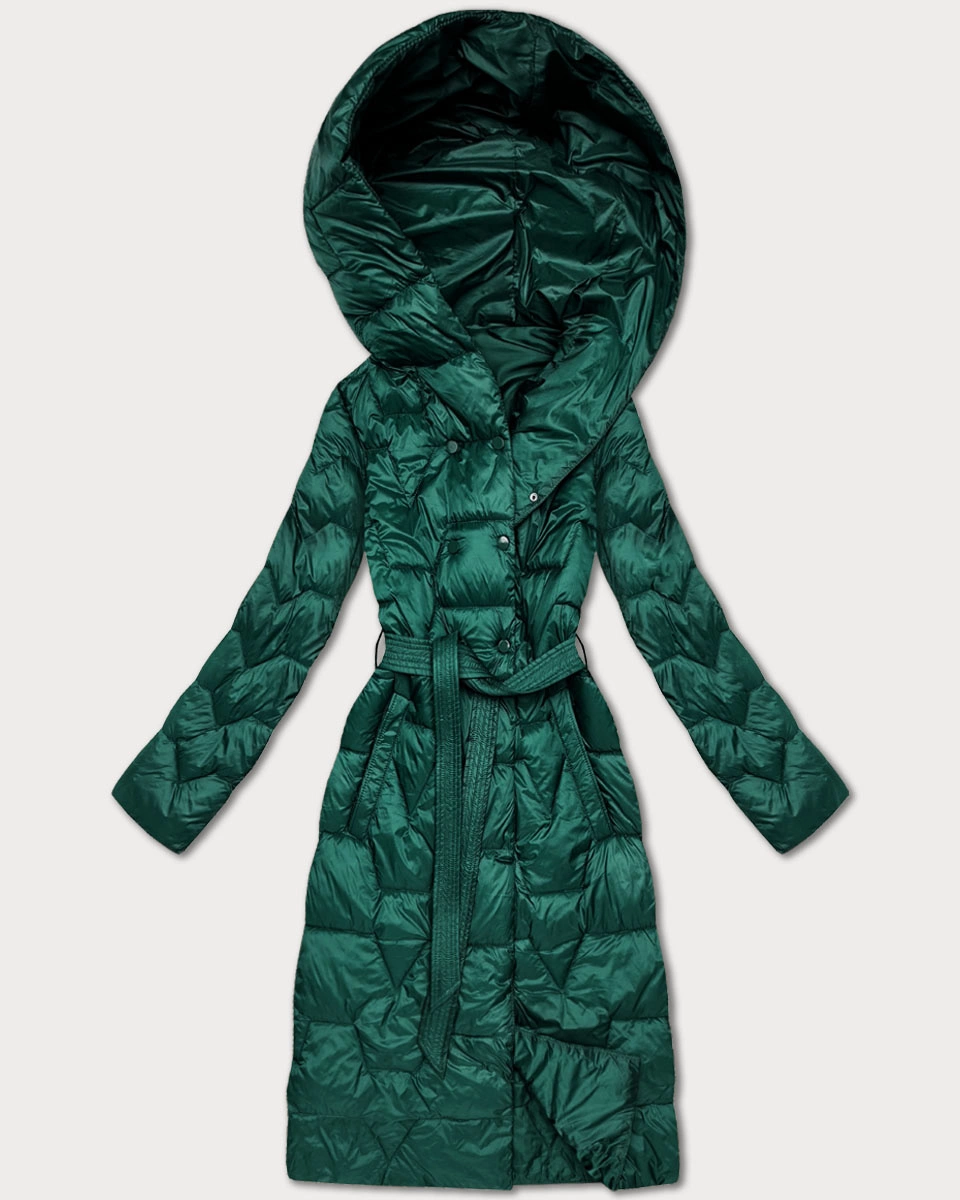 Pikowany płaszcz z paskiem Libland ciemny zielony (LD-7806)