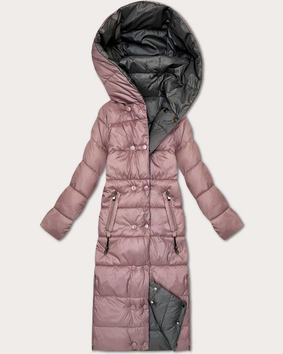 Dwustronna zimowa kurtka do kolan Minority róż-szary (P3-6017-52+61)