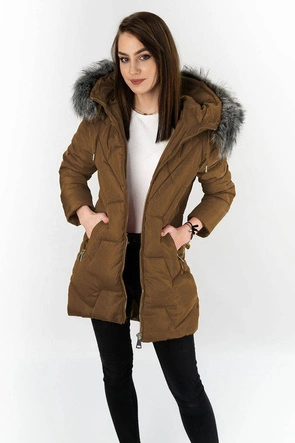 PIKOWANA KURTKA DAMSKA ZIMOWA BRĄZOWA (B9527)
