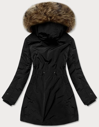 Parka zimowa damska na futrze czarna (m-21501)