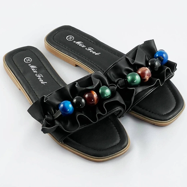 Damskie klapki płaskiej podeszwie czarne (www-319)