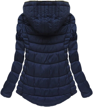 KRÓTKA PIKOWANA KURTKA Z KAPTUREM GRANATOWA (W516)