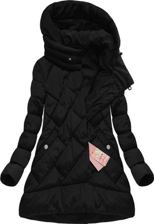 PIKOWANA KURTKA Z BROSZKĄ CZARNA (W600)